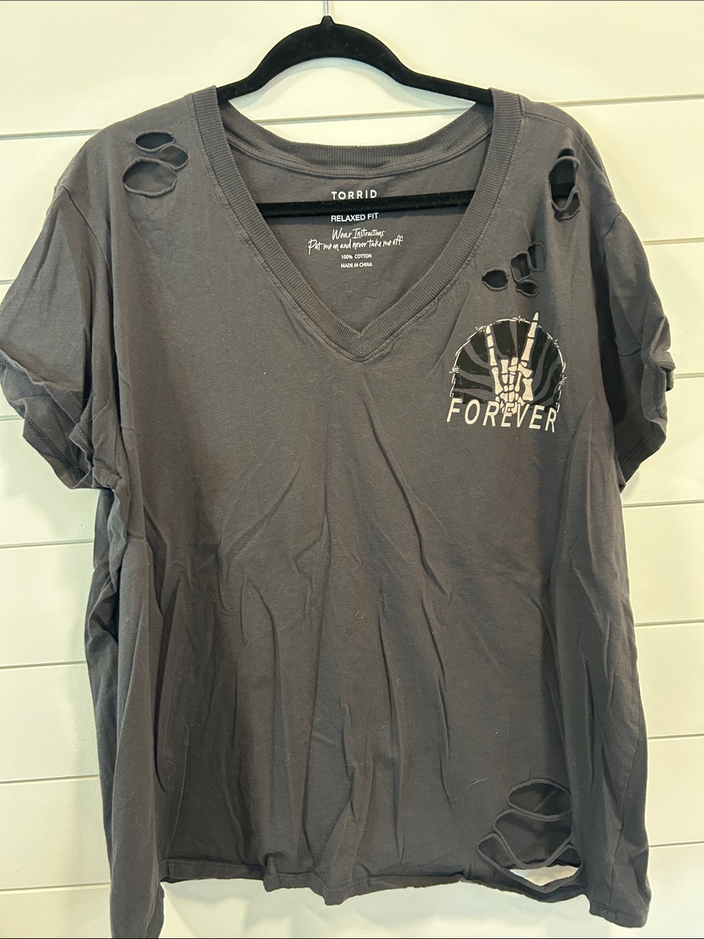 torrid Charcoal Gray 'FOREVER' Distressed V‑Neck Tee